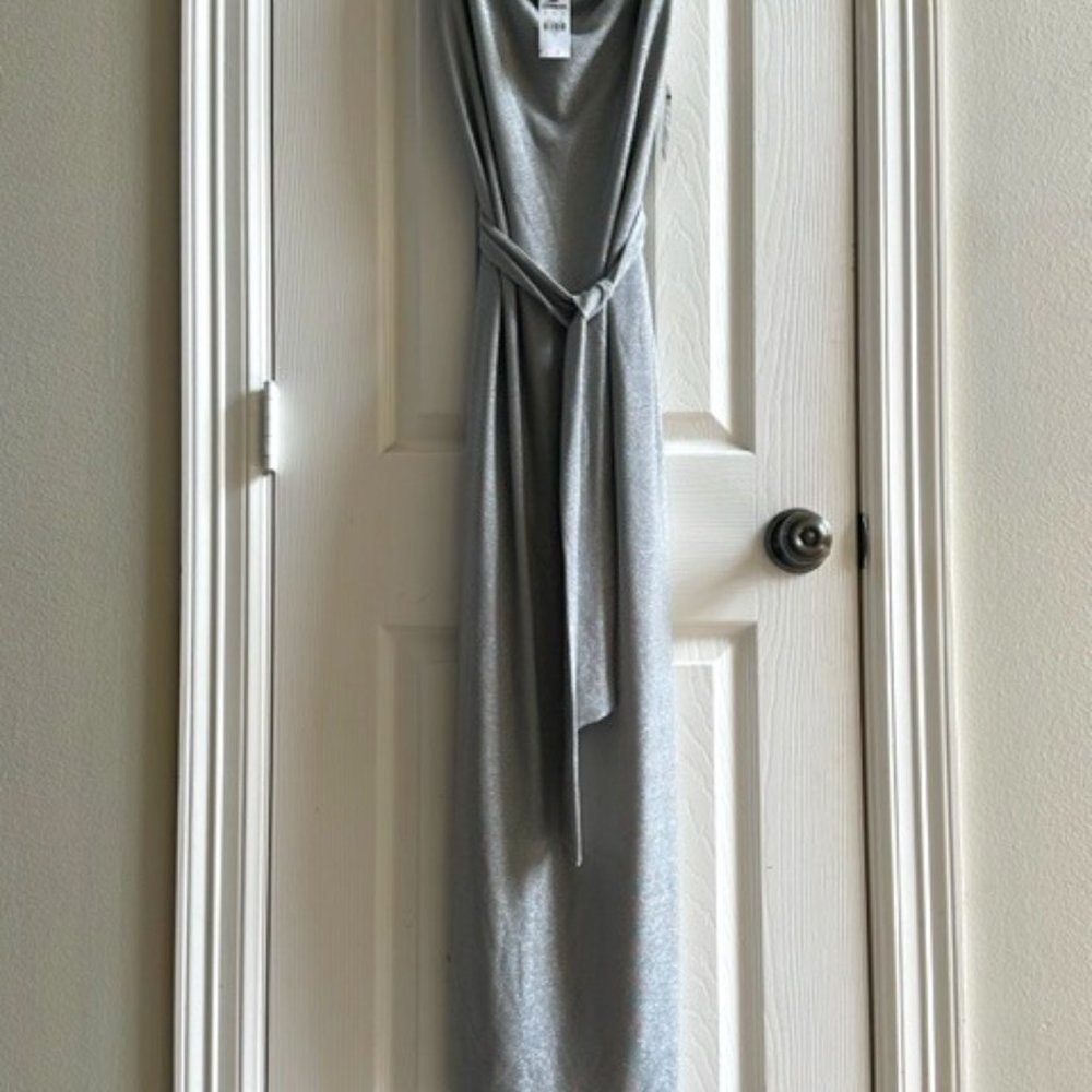 Sexy Silver Sparkle Ankle Length Dress with Belt